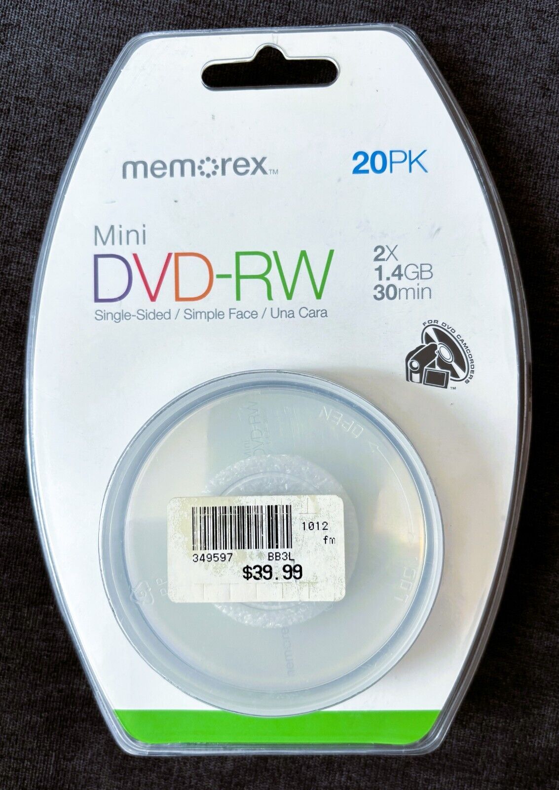 MEMOREX Mini DVD+RW Camcorder Discs 20 Pack 2X 1.4GB 30 min Single Sided