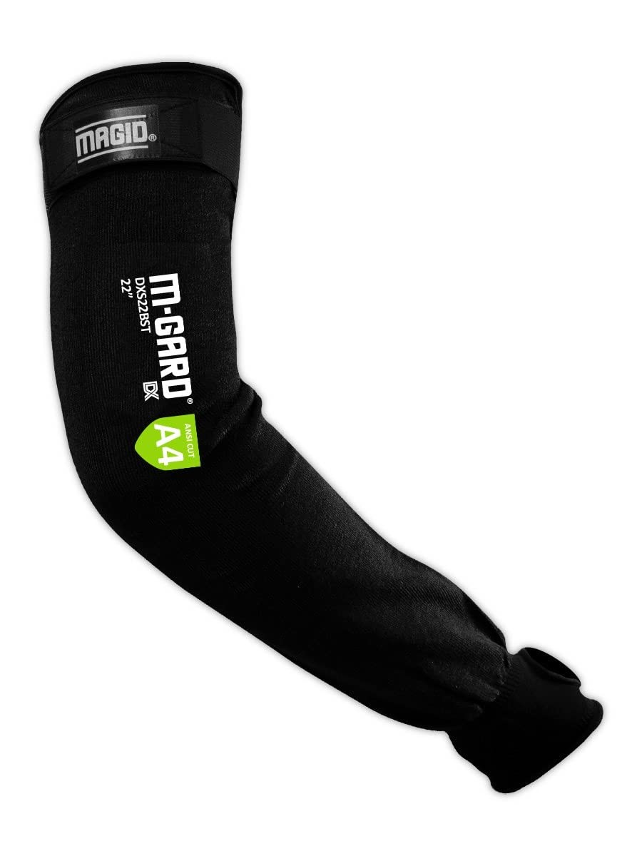 MAGID Cut Resistant Arm Sleeves with Thumb Slot, 1 Pair, Black, 18"