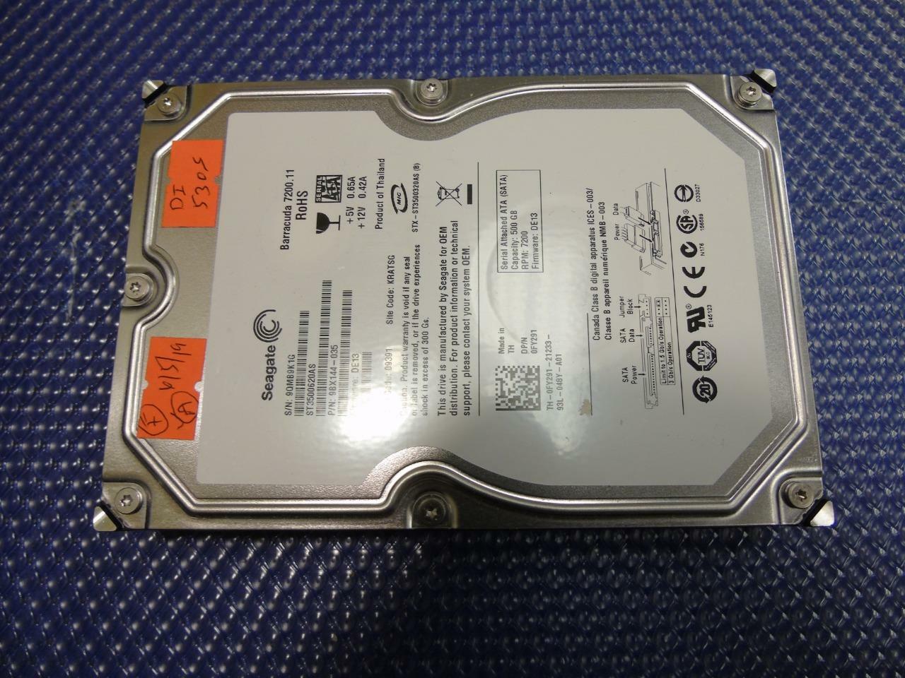 Dell Seagate,  500GB ST3500620  0FY291, FY291,  7.2K, 3.5" SATA HDD Hard Drive