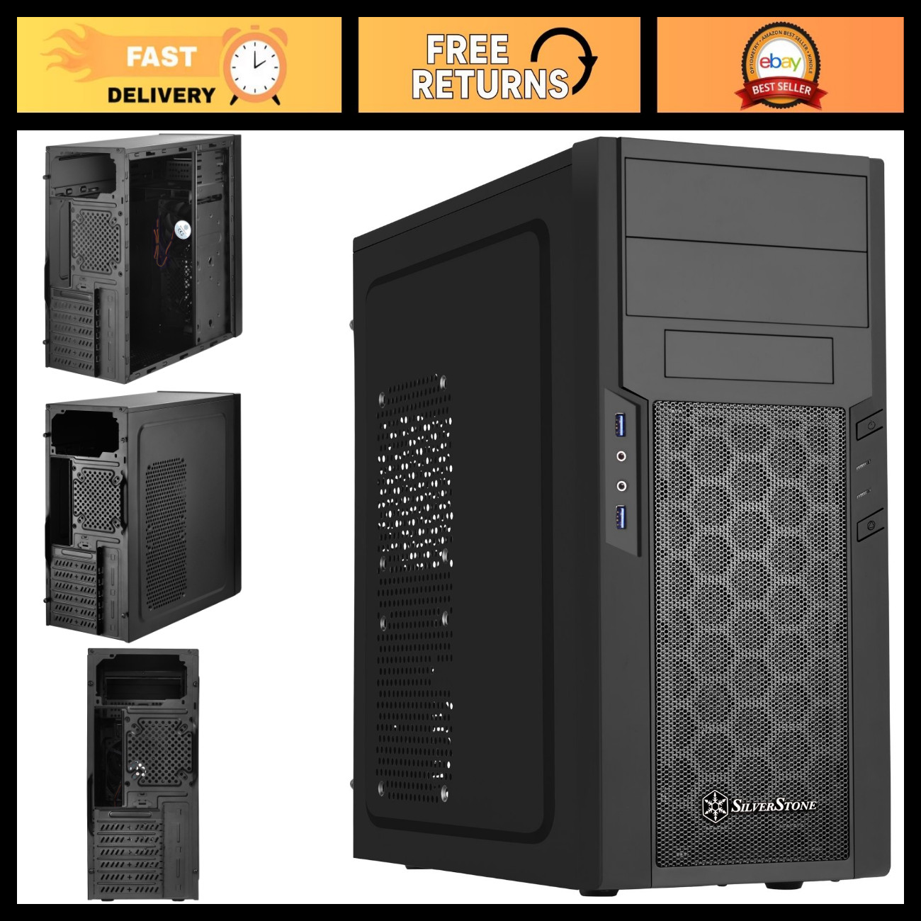 ATX Tower Computer Case - Silver Finish, 2 x 5.25" Bays, Mid-Tower Design, PC Bu
