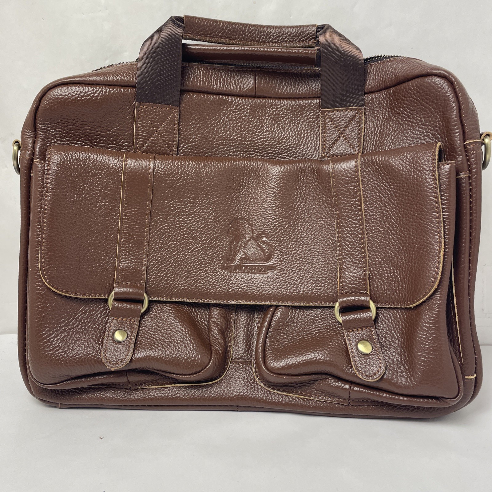 Laoshizi Large Messenger Bag Brown Faux Leather Pockets Handles