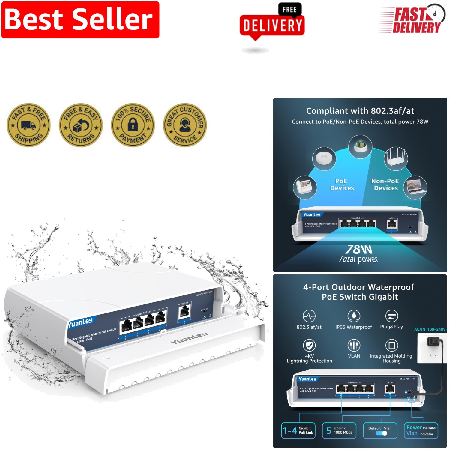 Durable 4-Port PoE Switch -  Waterproof Networking for Outdoor Applications