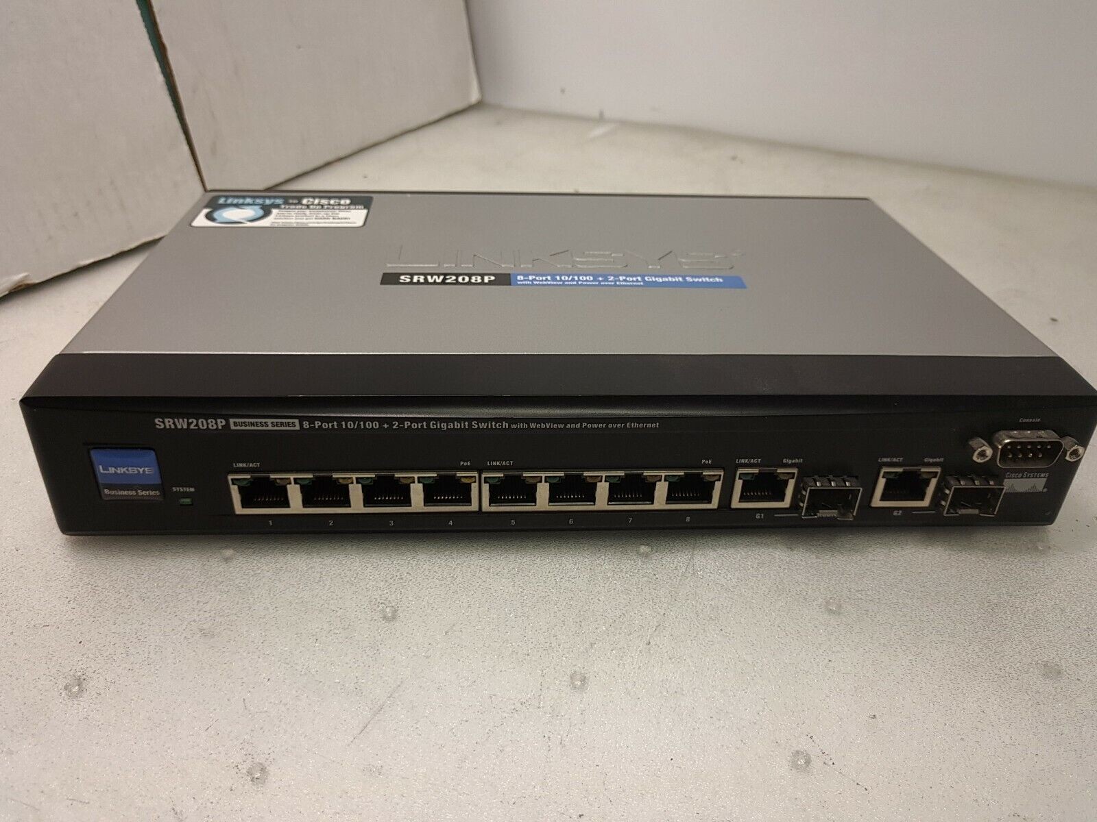 - Linksys SRW208P 8-Port 10/100 + 2 Port Gigabit Switch  (NO ADAPTER)