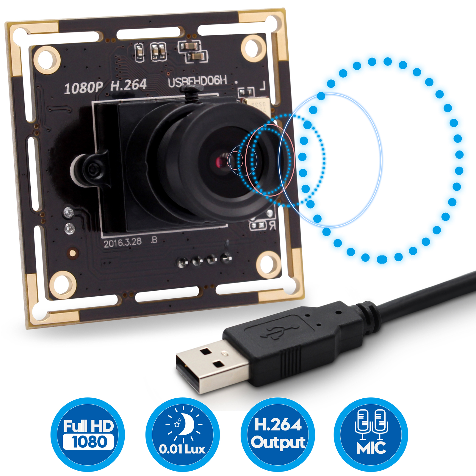 ELP H.264 Low light USB Camera MJPEG YUY2 1080P Webcam with 6mm lens Microphone