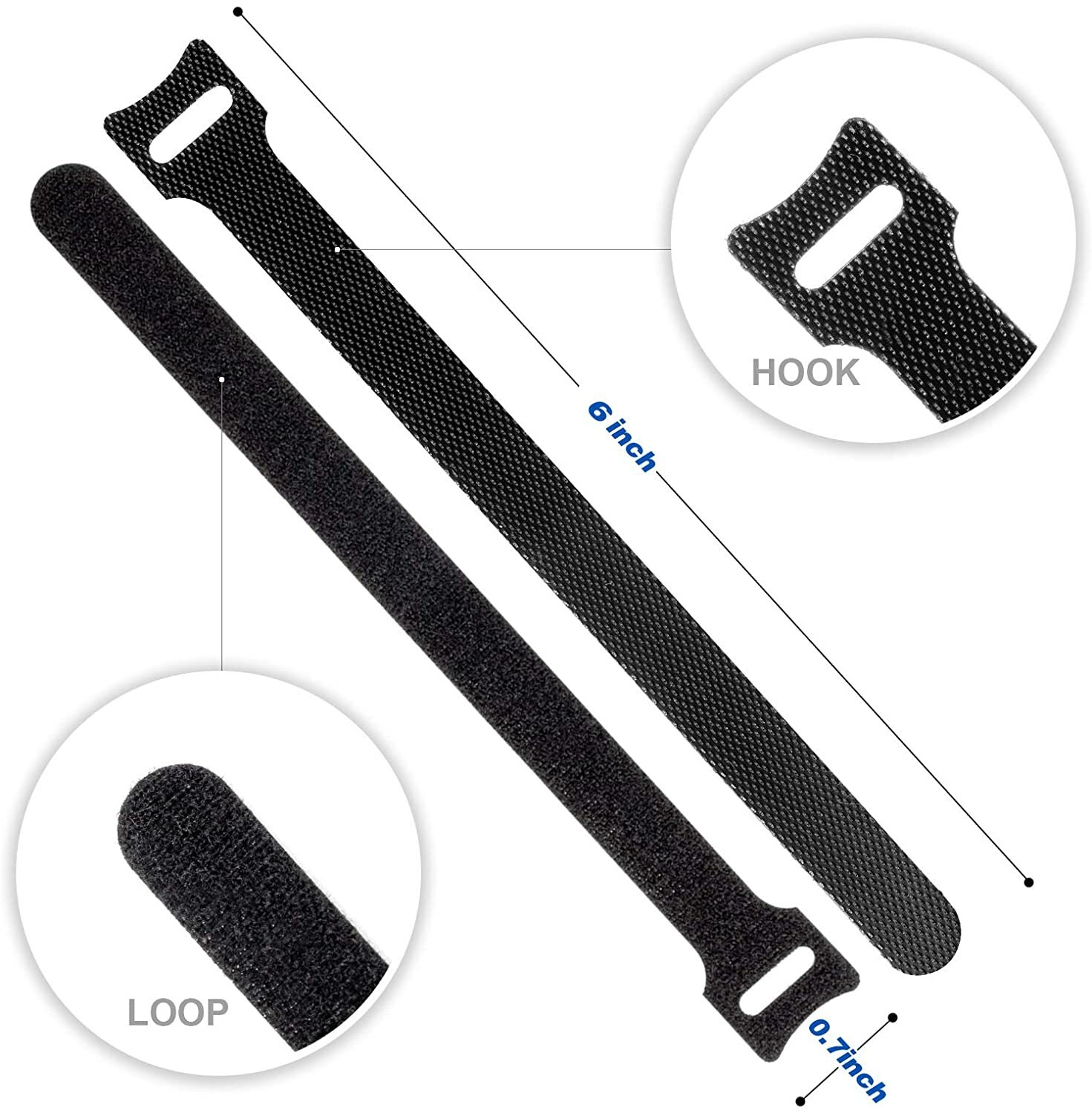6 pcs Microfiber Cloth Cable Straps Hook Loop Reusable Fastening Cable 6" Ties