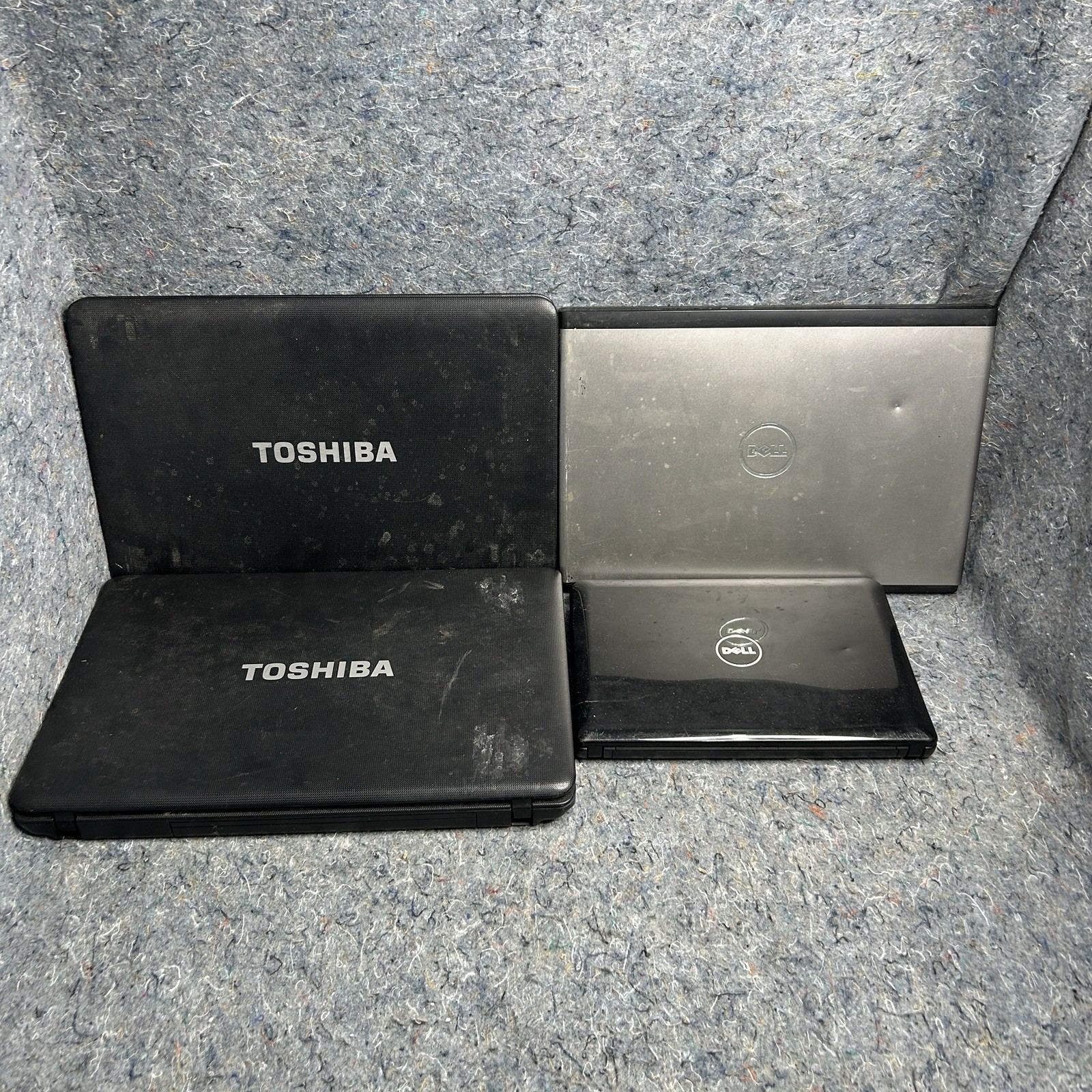 Lot of 4 Dell & Toshiba Laptops Vostro Inspiron Satellite For Parts/Repair READ