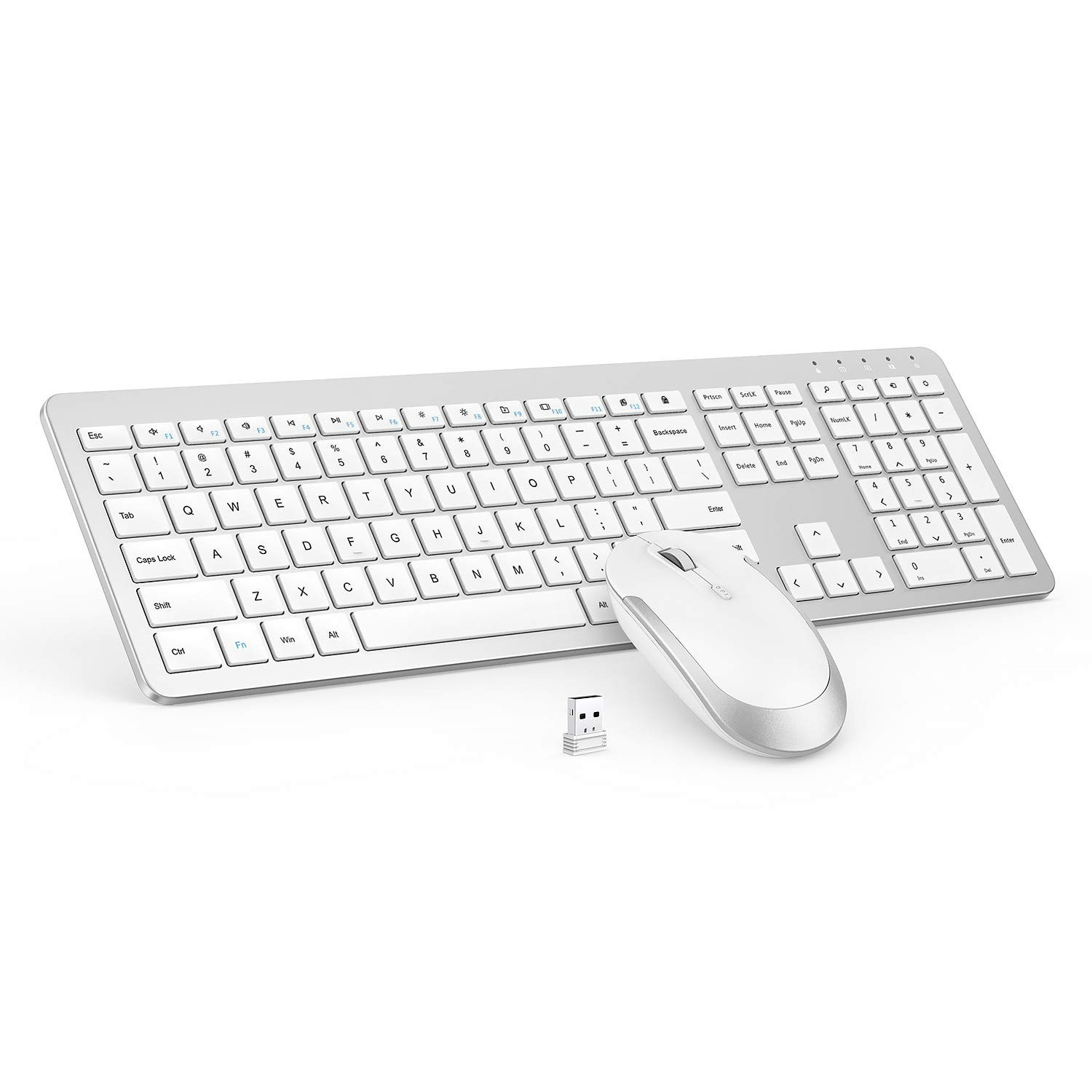 SEENDA SK38 Wireless Keyboard Mouse Combo 2.4GHz Full Size USB Silver White