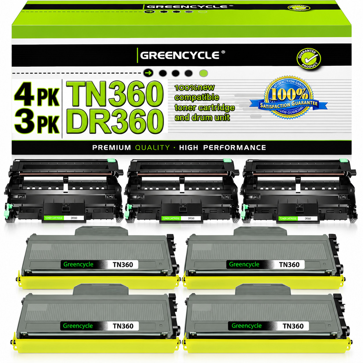 4PK TN360 Toner + 3PK DR360 Drum Fitfor Brother HL-2140 2170W MFC-7340 MFC-7840W
