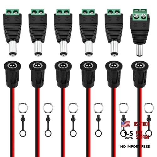 12Pcs 5.5x2.5mm DC Power Jack & Plug 5.5x2.5mm (6 Female, 6 Solderless Male)