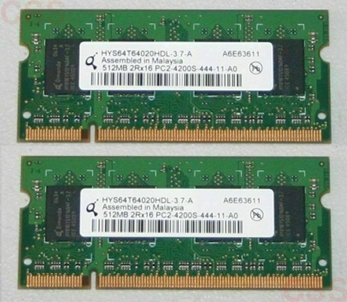 RAM Qimonda PC2-4200S-444-11-A0 2Rx16 DDR2 2x 512MB = 1GB Laptop Computer Memory