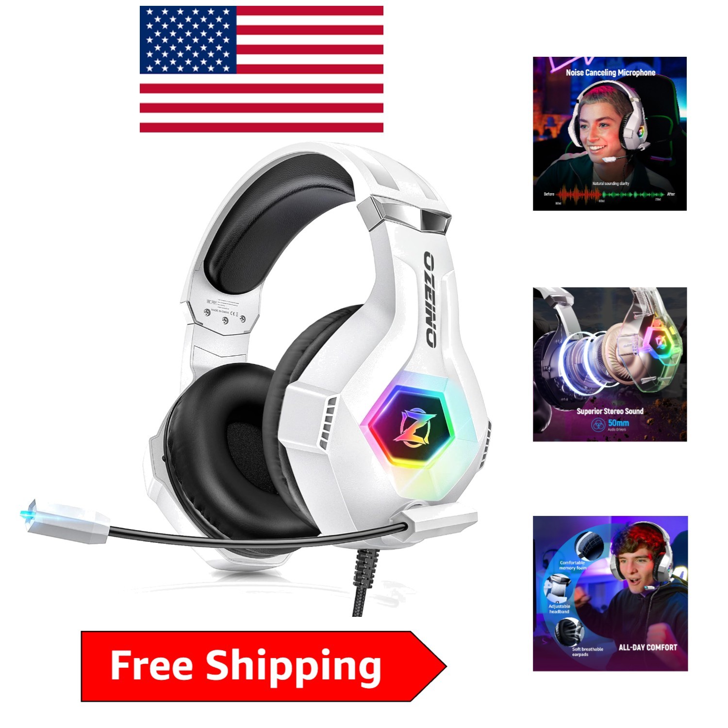 Immersive 7.1 Surround Sound Gaming Headset with RGB LED & Noise-Cancellation