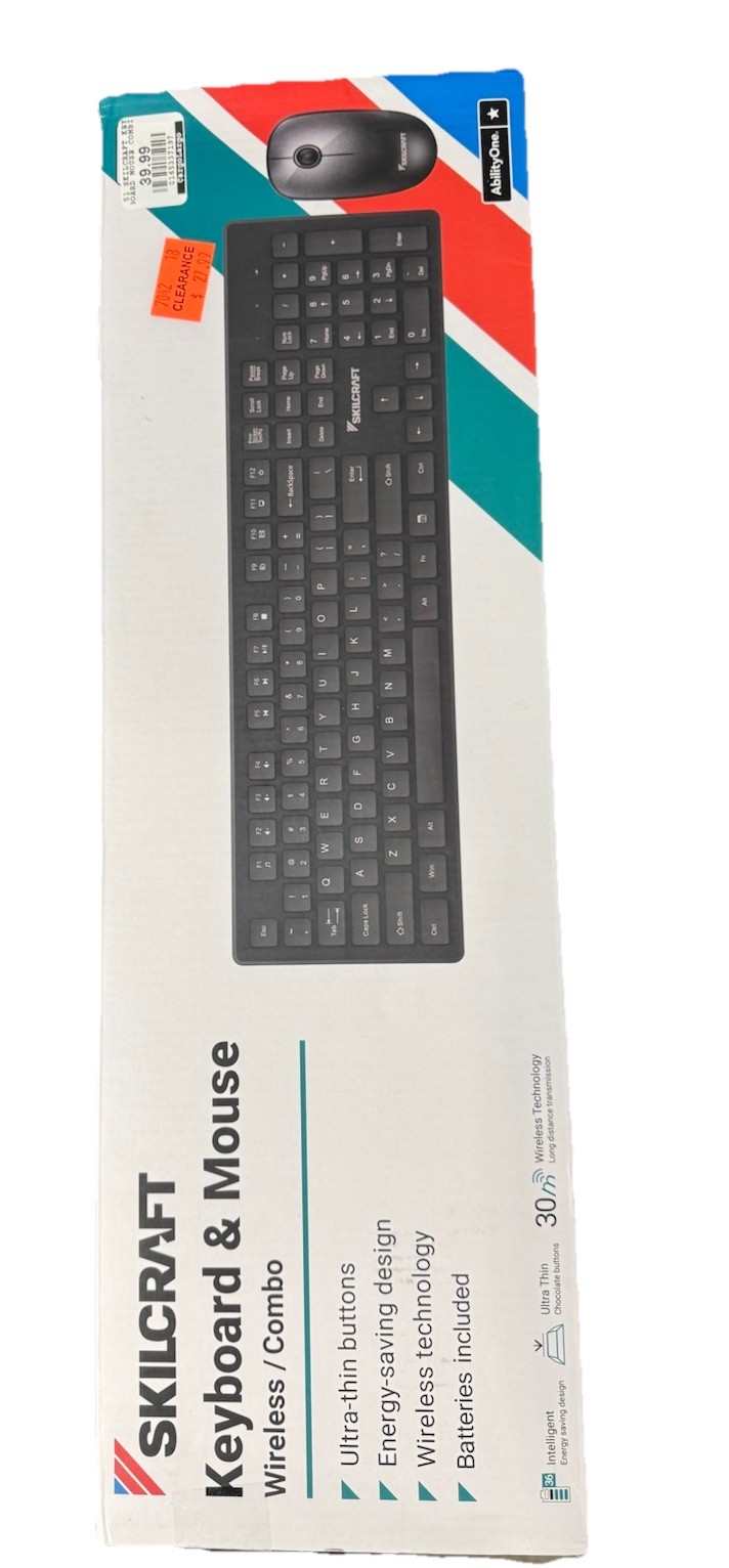 Skilcraft Abilityone Keyboard & Wireless Mouse. Ultra Thin Buttons. FreeShip