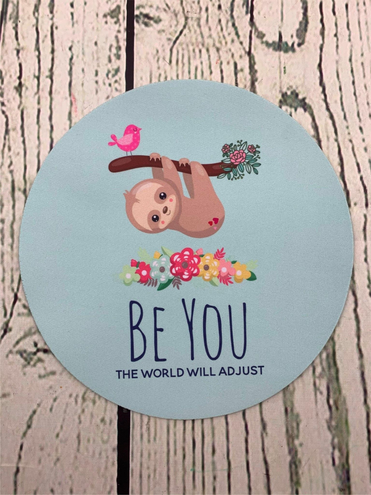 Baby Sloth Round Mouse Pad Be You Cute Blue Mouse Mat Computer Desk Blue