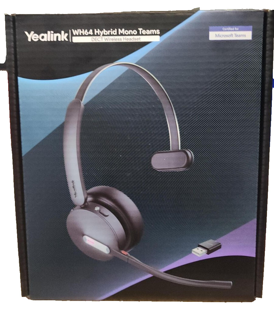 Yealink WH64 Hybrid Mono UC DECT Wireless Headset works with Microsoft Teams