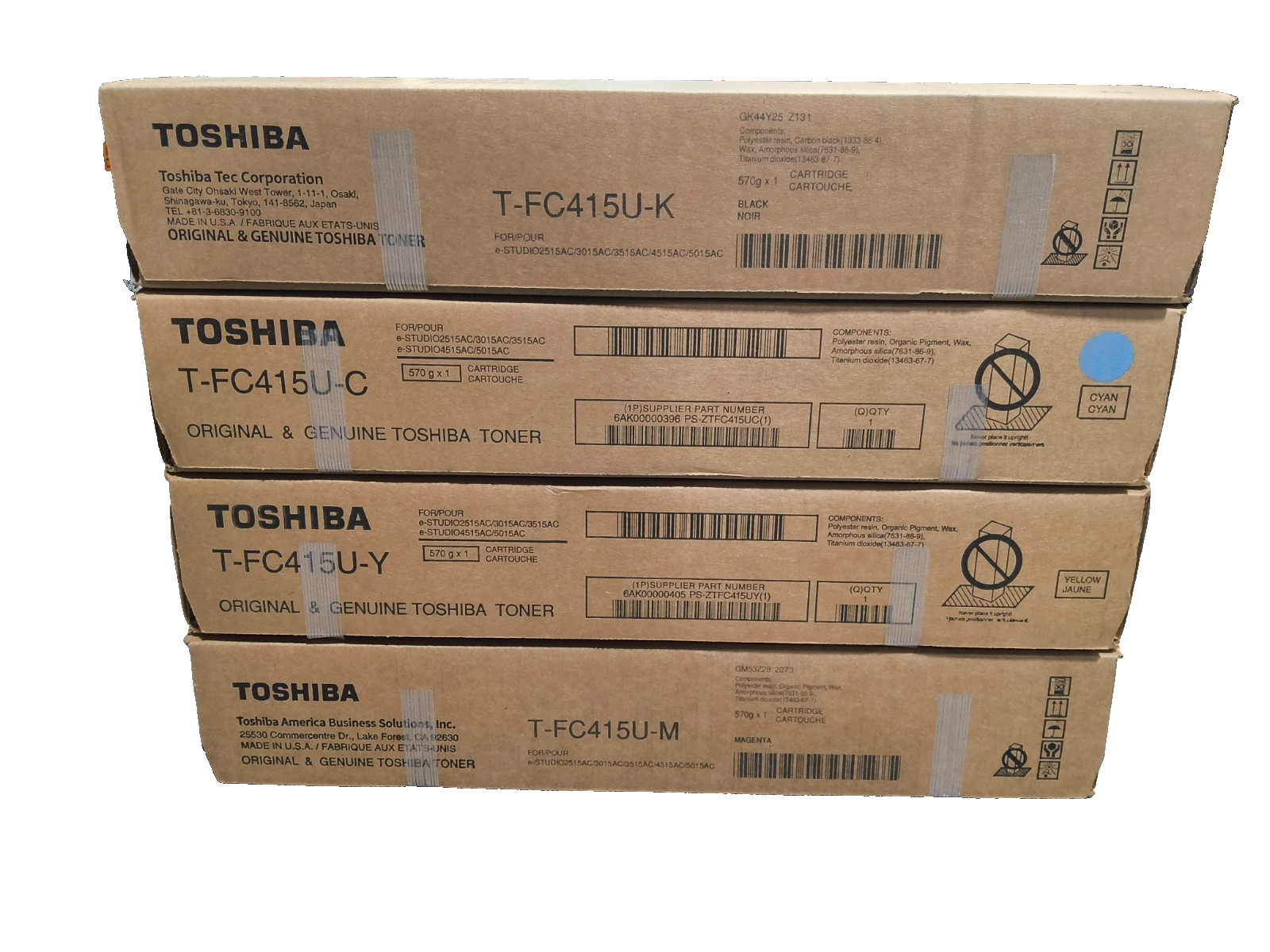 Genuine Toshiba KCMY Toner Set (TFC415UK, TFC415UC, TFC415UY, TFC415UM)