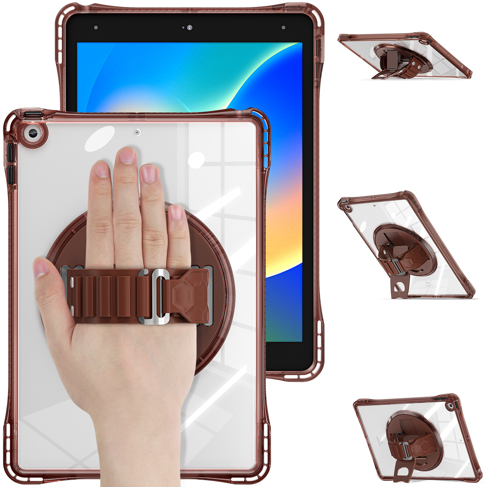 For Apple iPad 10/9/8/7th Gen Rotating Case Clear Full Protection Stand Cover