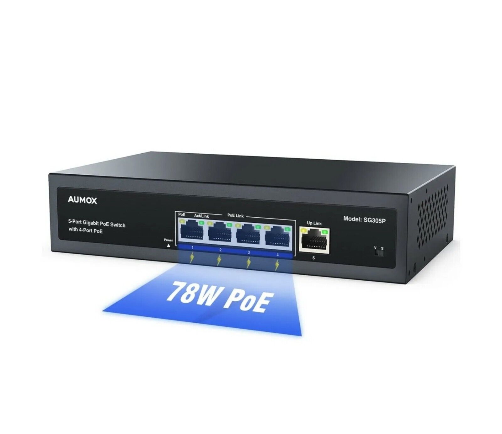 Aumox 5 Port Gigabit PoE Switch, 4 Port PoE 78W, Gigabit Ethernet Unmanaged N...