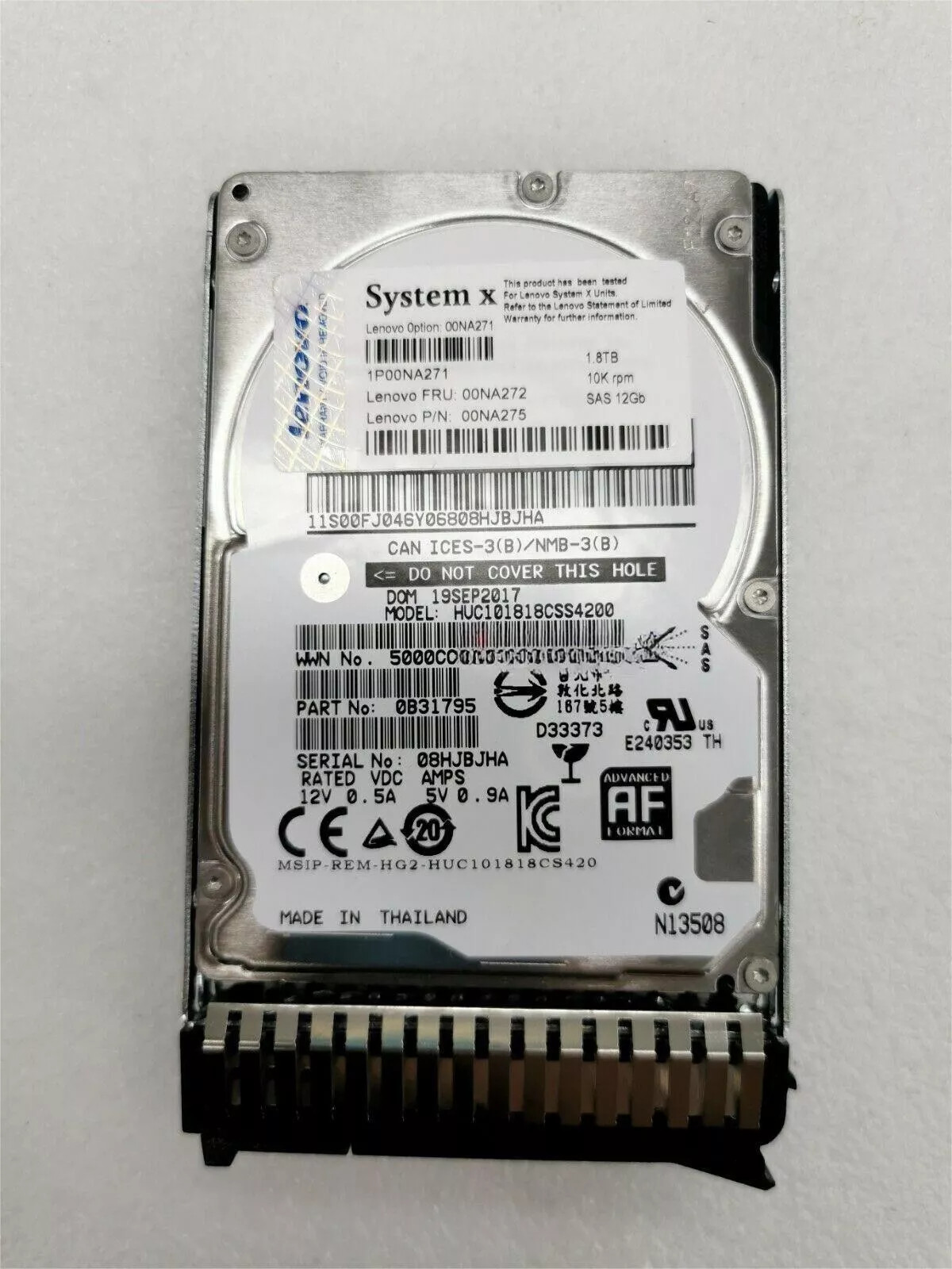 00NA271 00NA272 For Lenovo 1.8TB 10K 12GBps SAS 2.5" G3HS 512e HDD Hard Drive