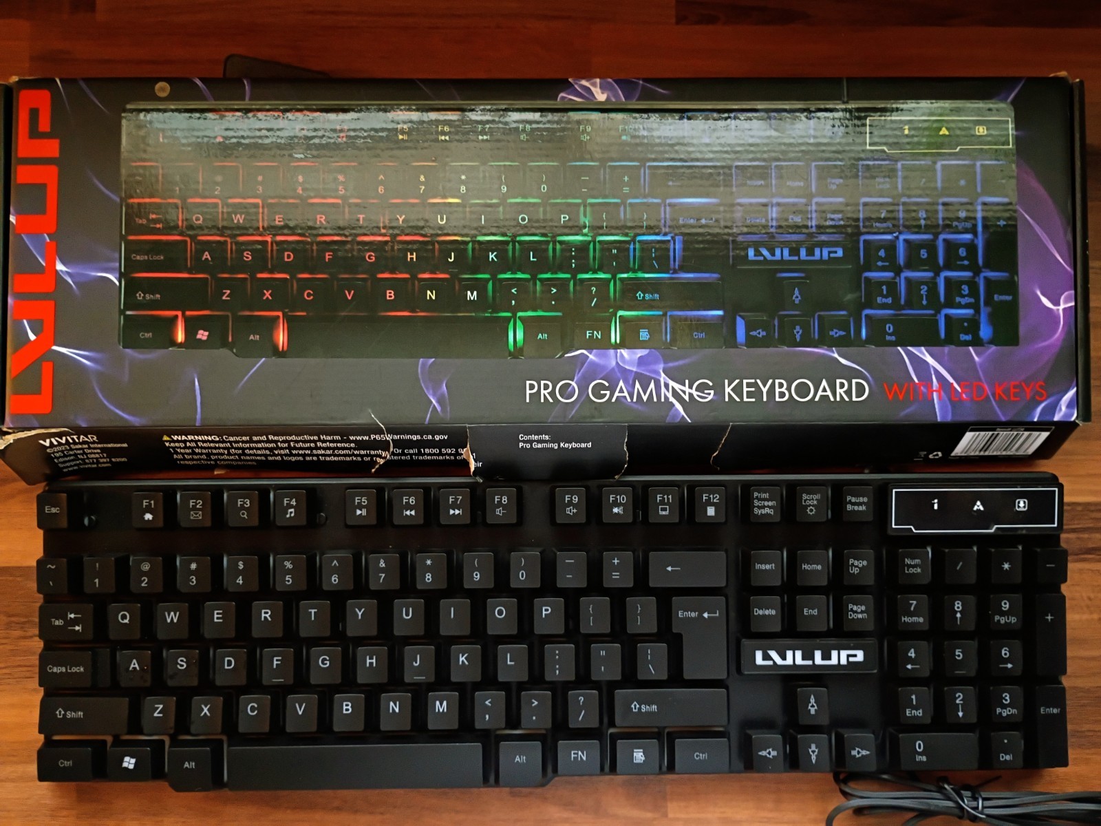 LVLUP Pro Gaming Keyboard w/ LED Keys LU734 Black - New Open Box - Tested/Works