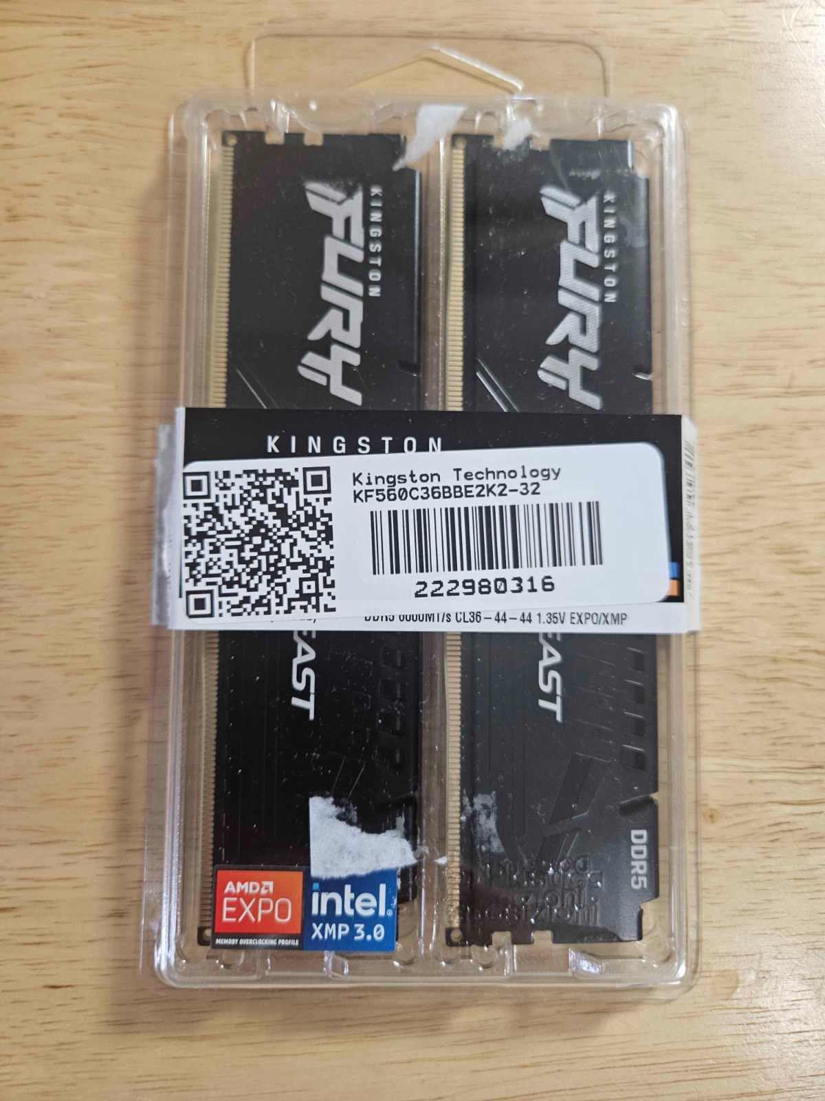 NEW - Kingston FURY Beast RGB 32GB (2x16GB) DDR5 6000MT/s CL36 Desktop RAM Kit