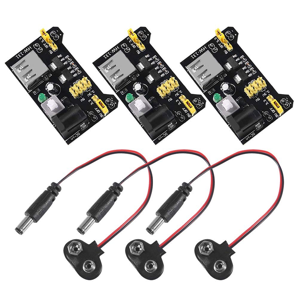 3.3V 5V MB102 Solderless Breadboard Power Supply Module with 9V Battery Clip ...