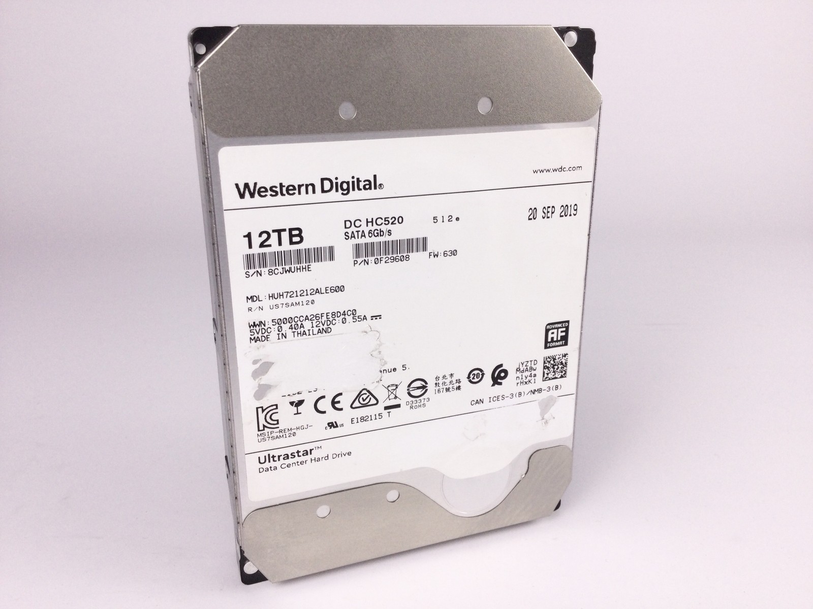 WD Ultrastar DC HC520 HUH721212ALE600 12TB 3.5 SATA 6Gb/s Server Hard Disk Drive