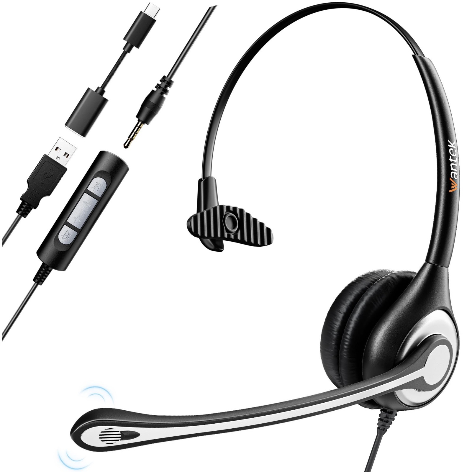 Wantek A600F USB Headset w/ Mic Noise Cancelling Call Center PC Computer Headpho