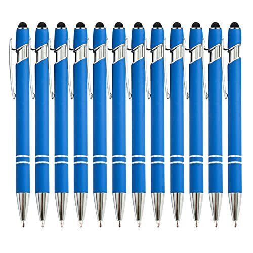PASISIBICK 12 Pieces Blue Ballpoint Pen with Stylus Tip, 2 in 1 Stylus Stylish P