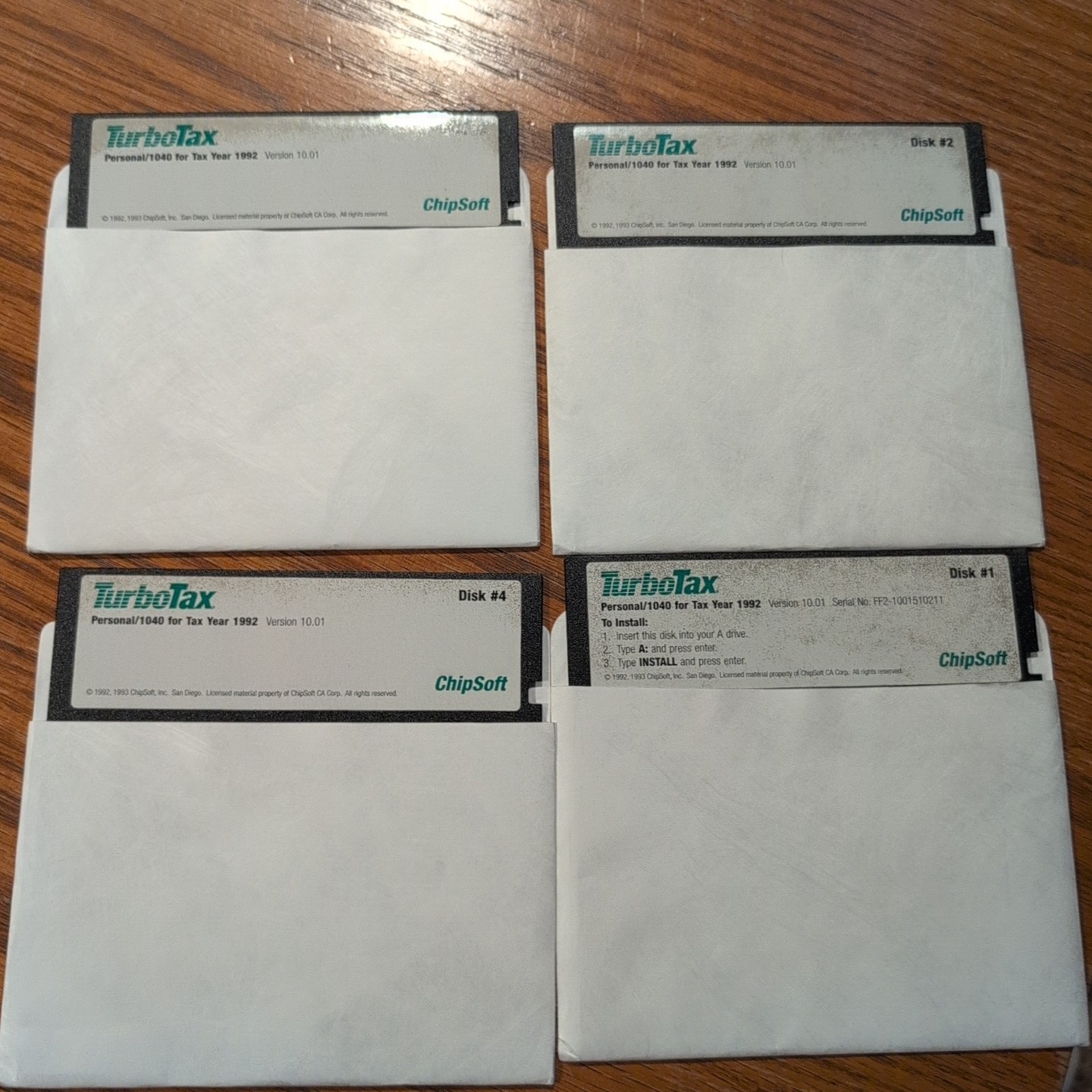TurboTax Personal 1040 Tax Year 1992 Version 10.01 ChipSoft 5.25" Floppy 1 2 3 4
