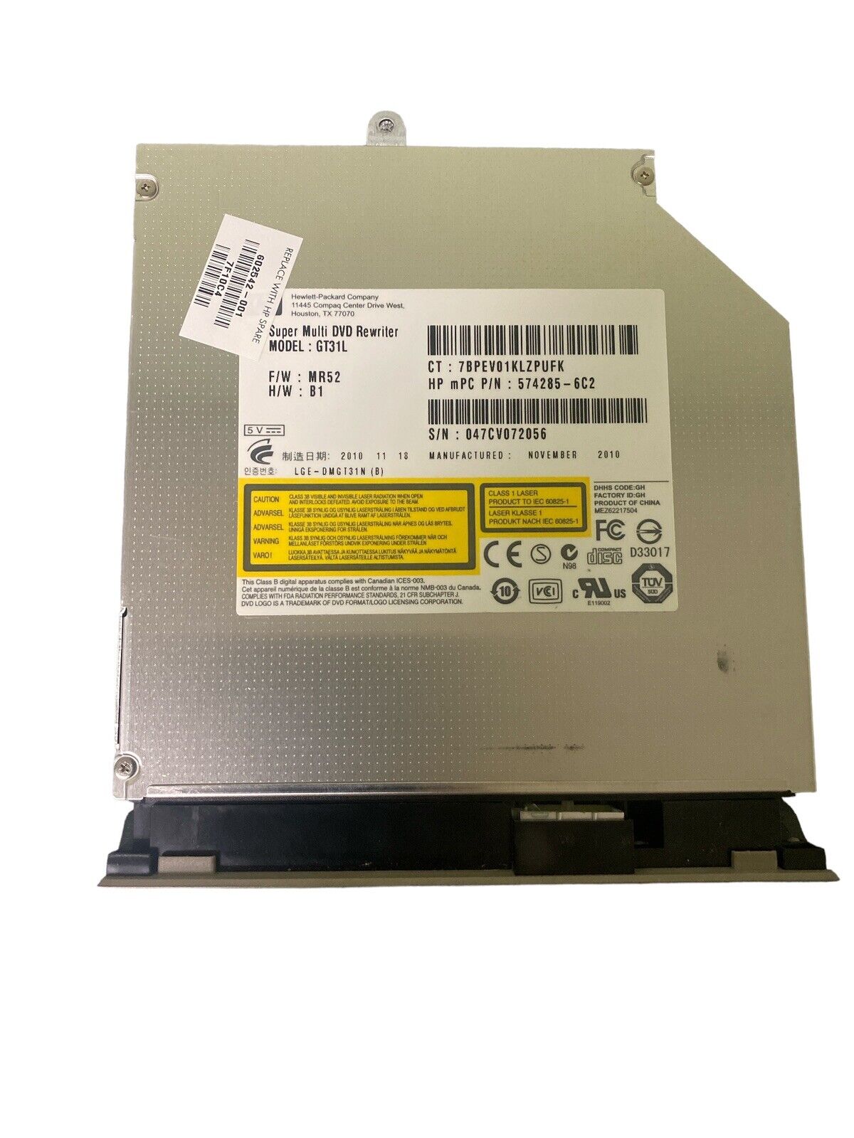 Genuine HP G72 Compaq CQ72 DVD-RW/CD-RW Super Multi Drive 602542-001 TS-L633
