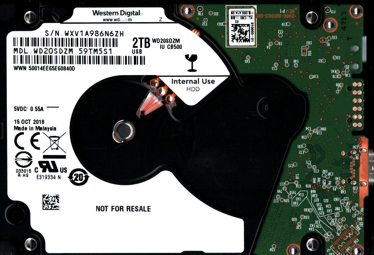 WD20SDZM-59TM5S1 S/N: WXV1A WESTERN DIGITAL 2TB MALAYSIA OCT 2018