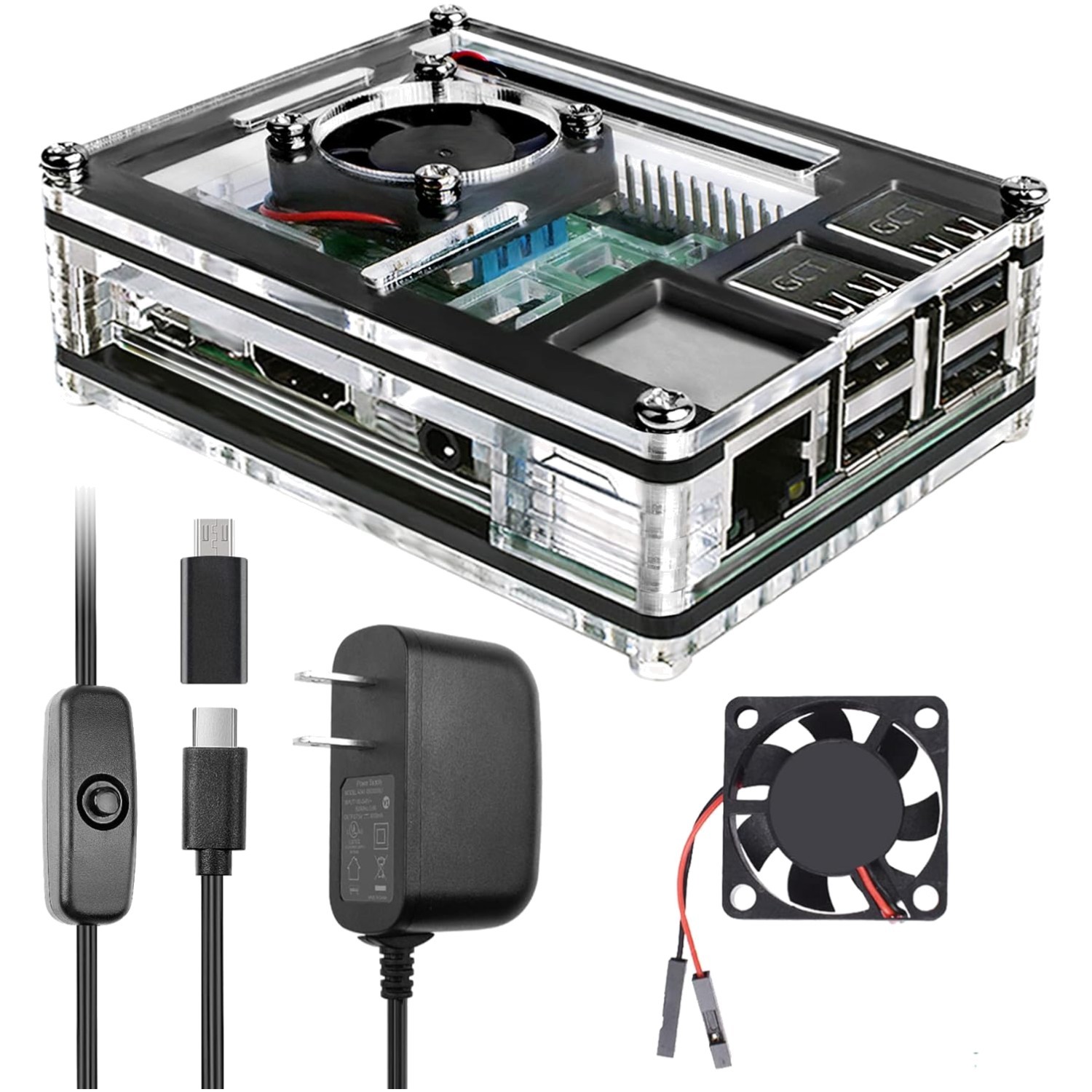Raspberry Pi 3 B+ Case with Fan Cooling Pi 3B Case with 3 Pcs Heat-Sinks 5V