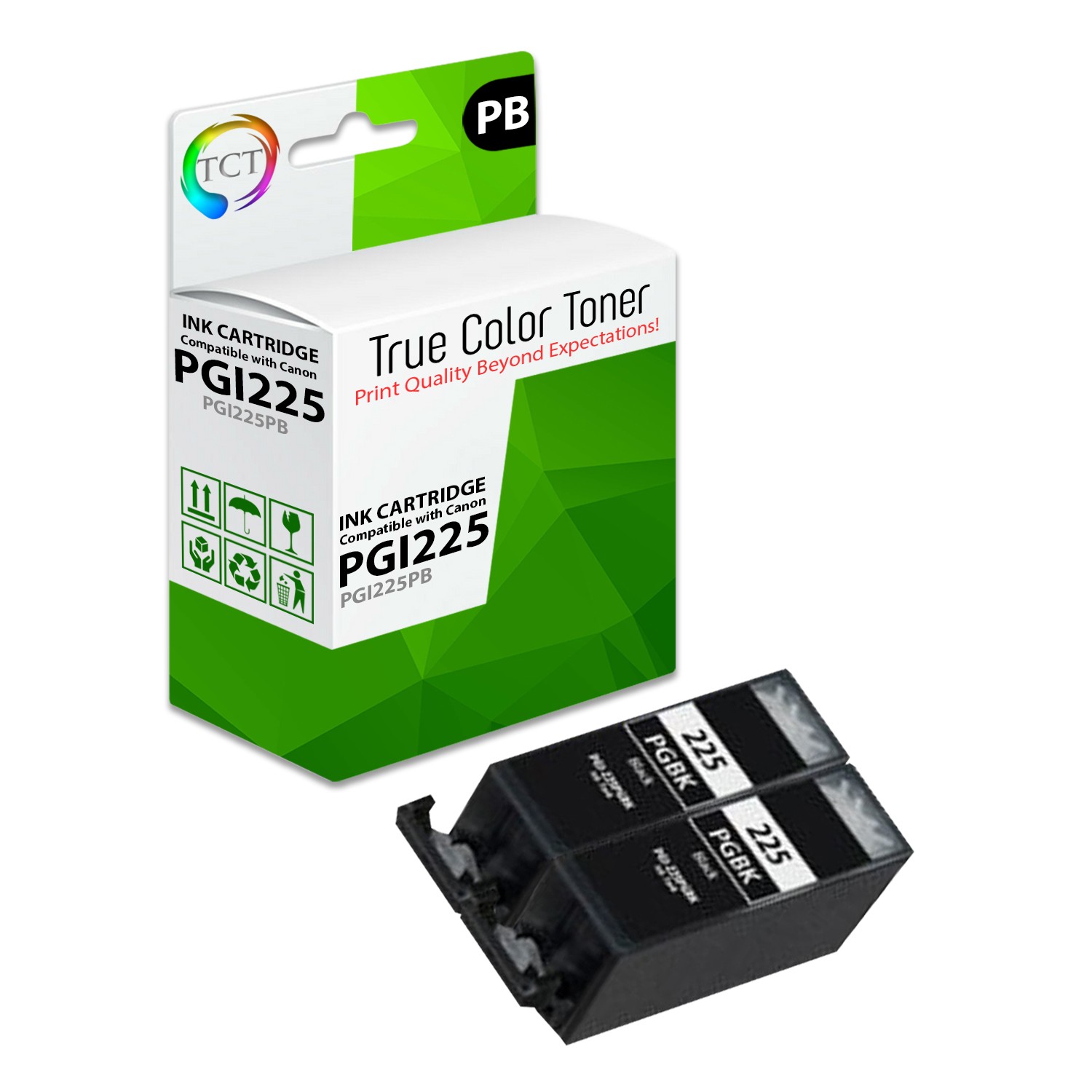 2Pk TCT PGI-225 PGI225 Black HY For Canon Pixma MG5320 MG5220 Compatible Ink
