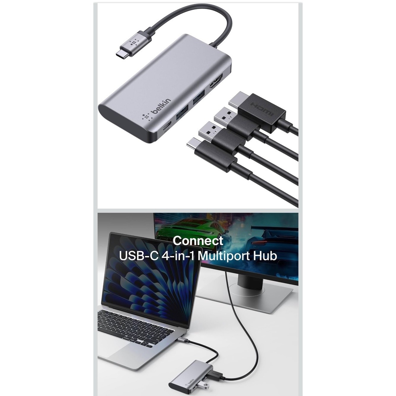 Connect USB-C 4-in-1 Multiport Adapter, Silver
