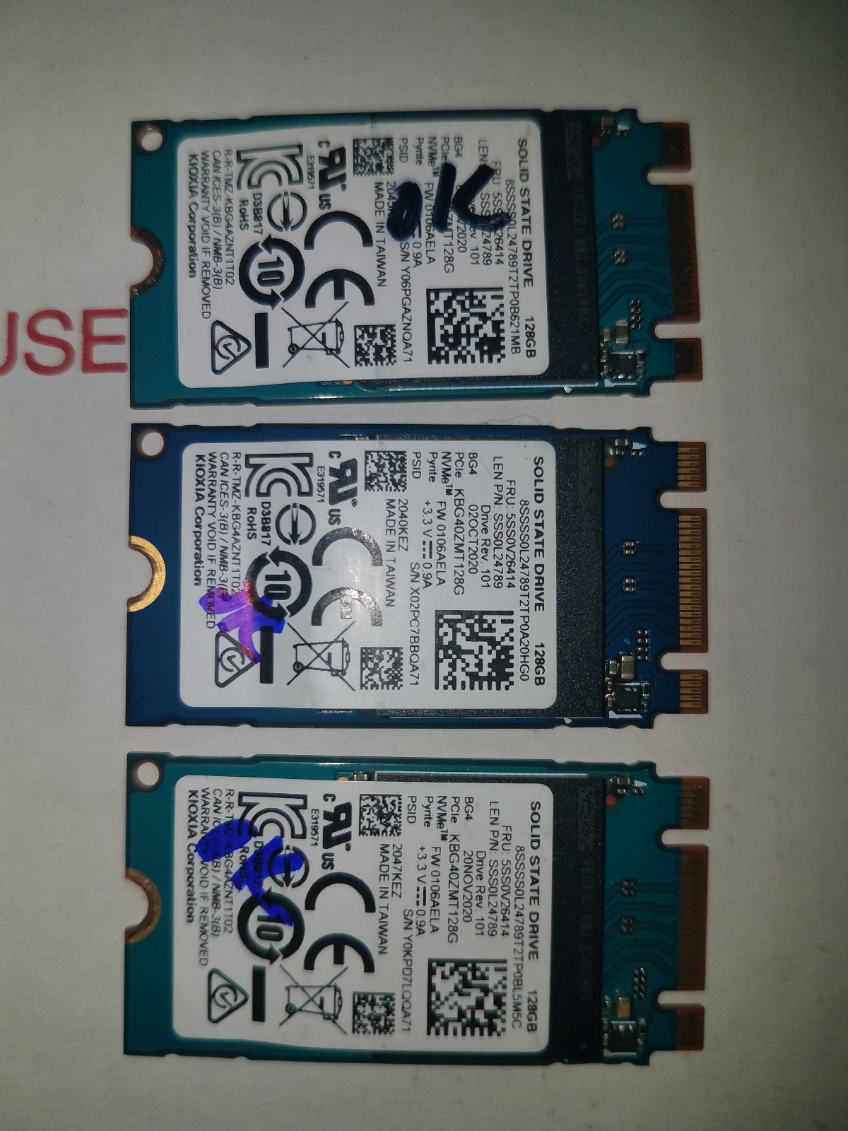 (Lot of 3) 128 GB M.2 SATA SSD-Mixed Brands-2242(TESTED)