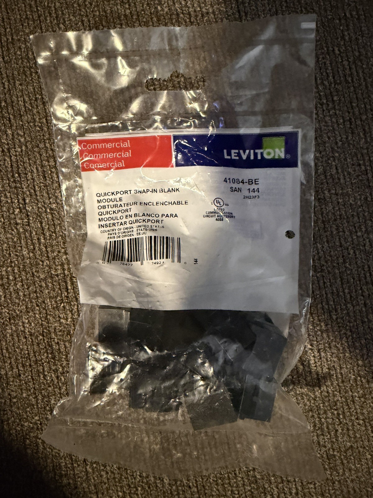 Leviton 41084-BE Snap-In-Mount Blank Quickport Insert Black