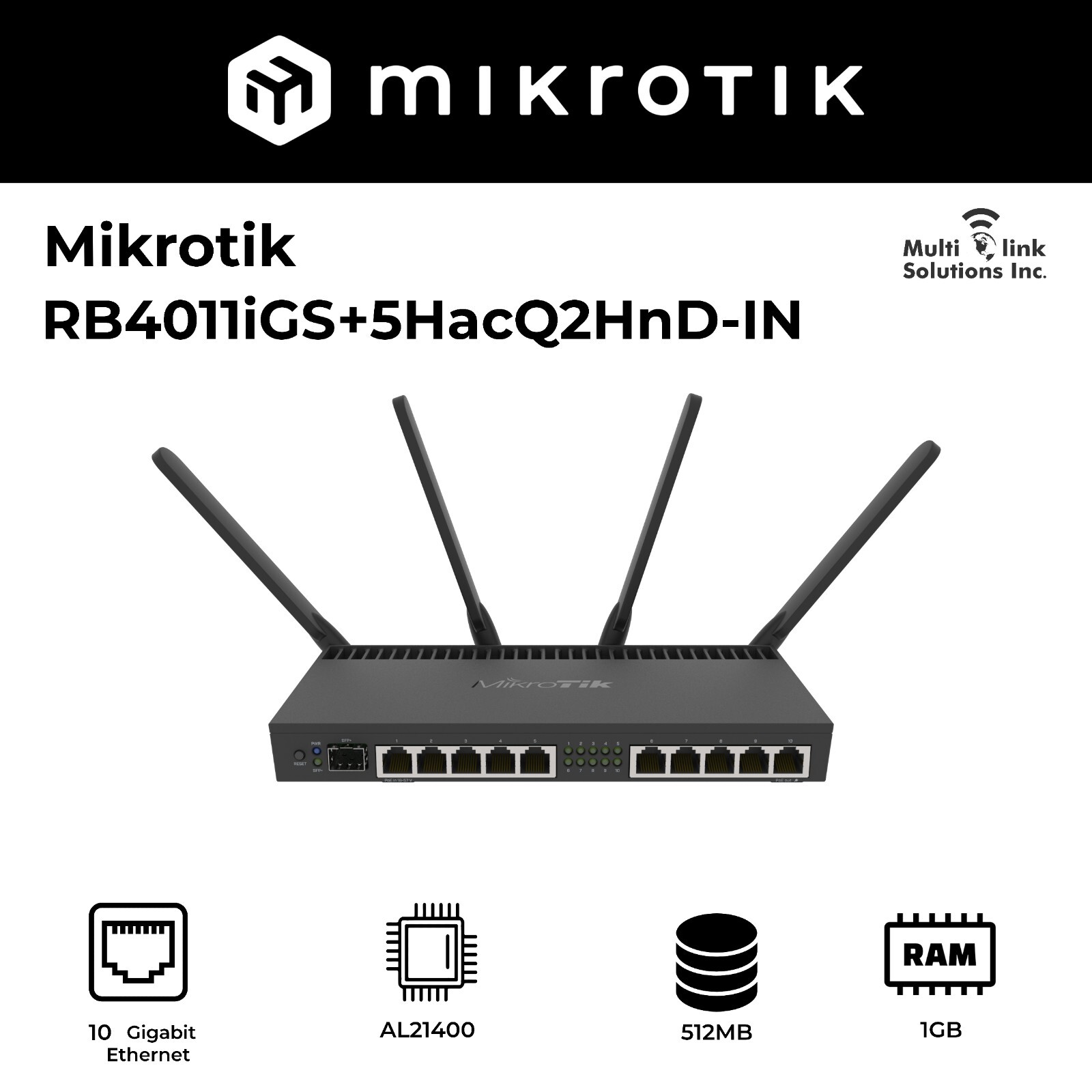 MikroTik RB4011iGS+5HacQ2HnD-IN 10 Gigabit ports, SFP+ 10Gbp Standalone Router