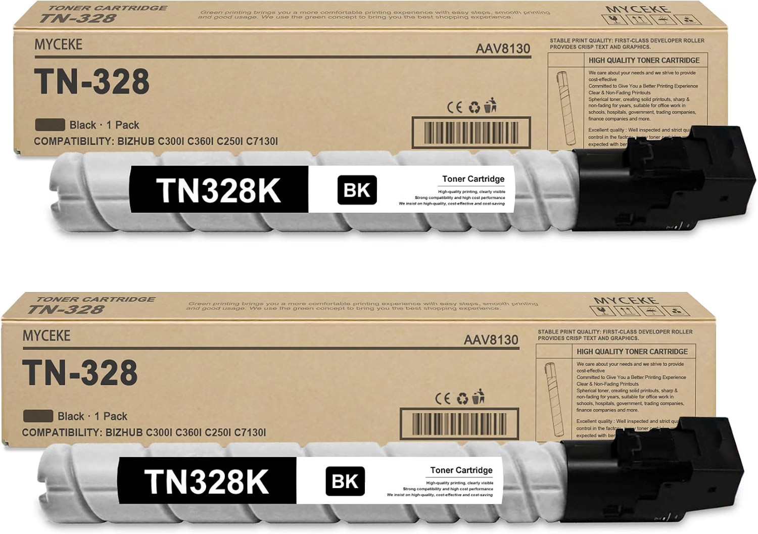2-Pack Black Toner Cartridges TN328 TN-328 BN Konica Minolta Bizhub