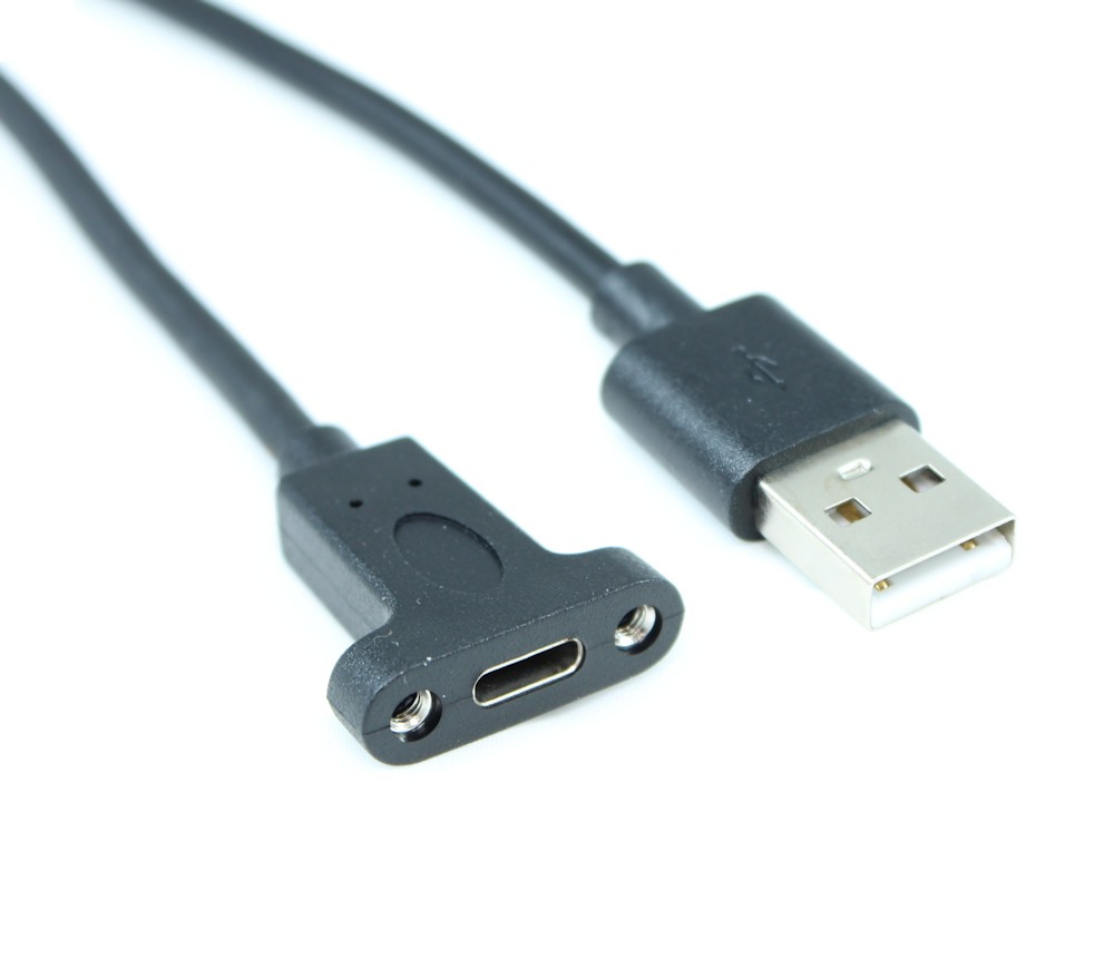 6in USB 2.0 Type A Male to USB-C Female Panel Mount Cable Black 480Mbps