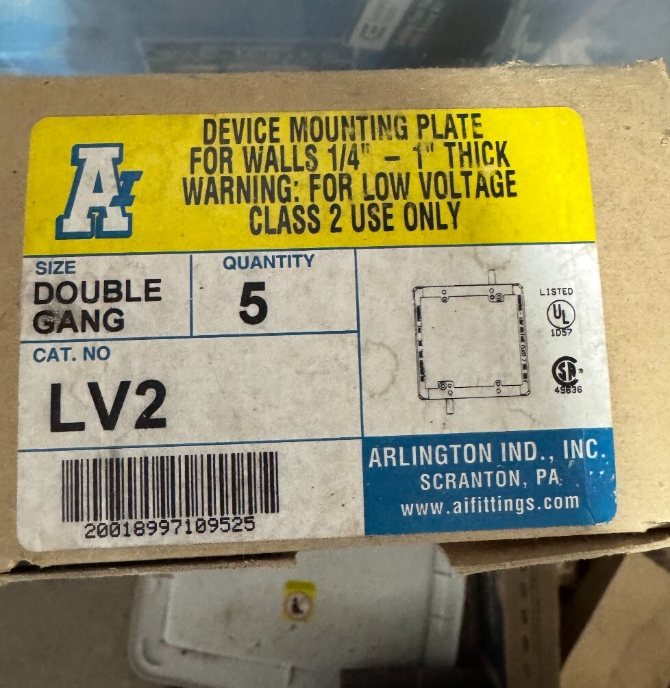 5-Pack Arlington Black LV2 Double Gang 1" Thick Device Mounting Plate for Wall