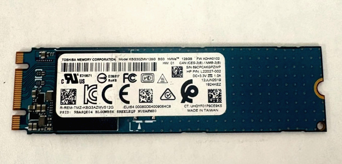 Toshiba BG3 128GB M.2 2280 NVMe PCIe SSD KBG30ZMV128G L22027-002 (D7-B4)