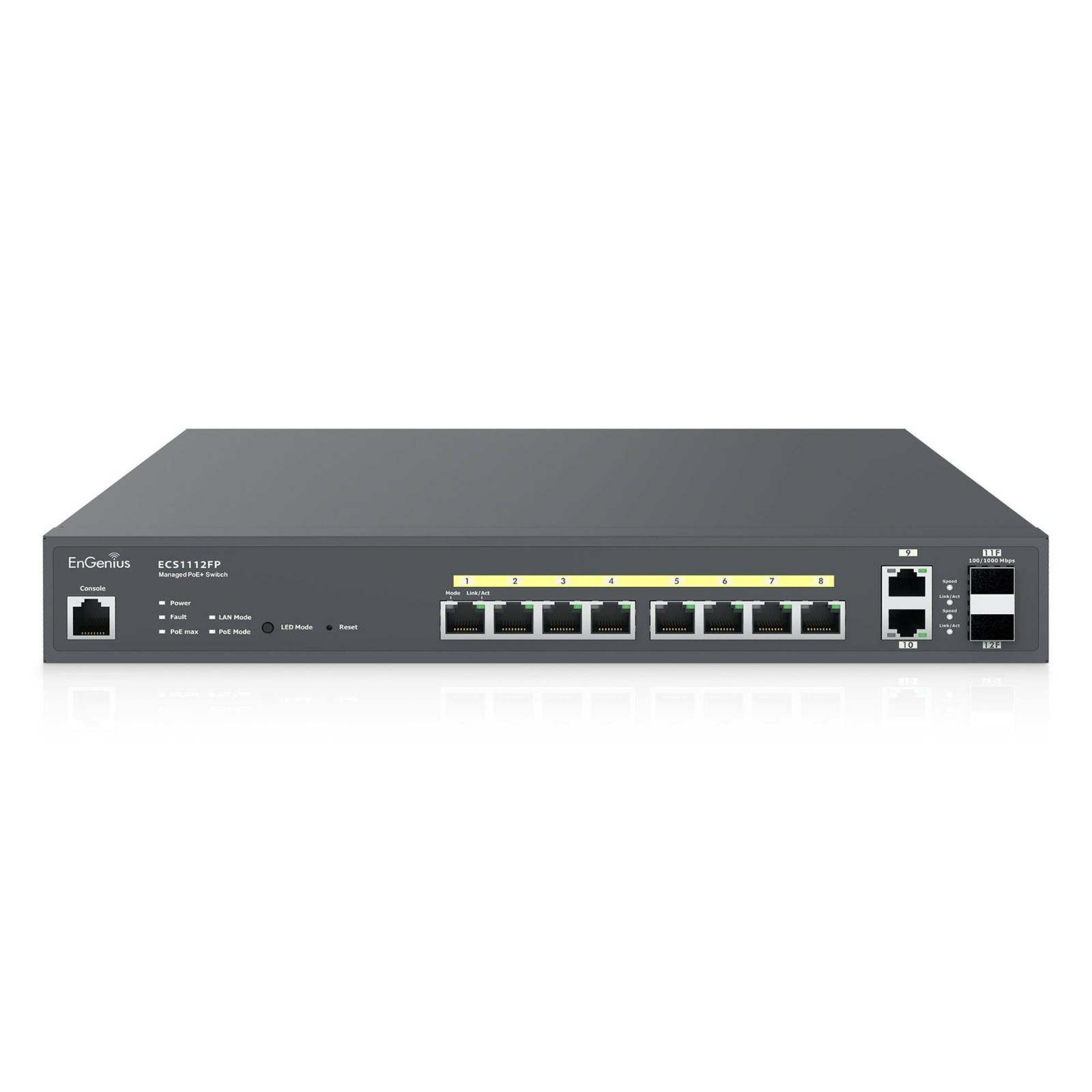 EnGenius 8 Port Gigabit L2+ Managed POE+ Switch 2 GB uplink Ports SFP ECS1112FP 