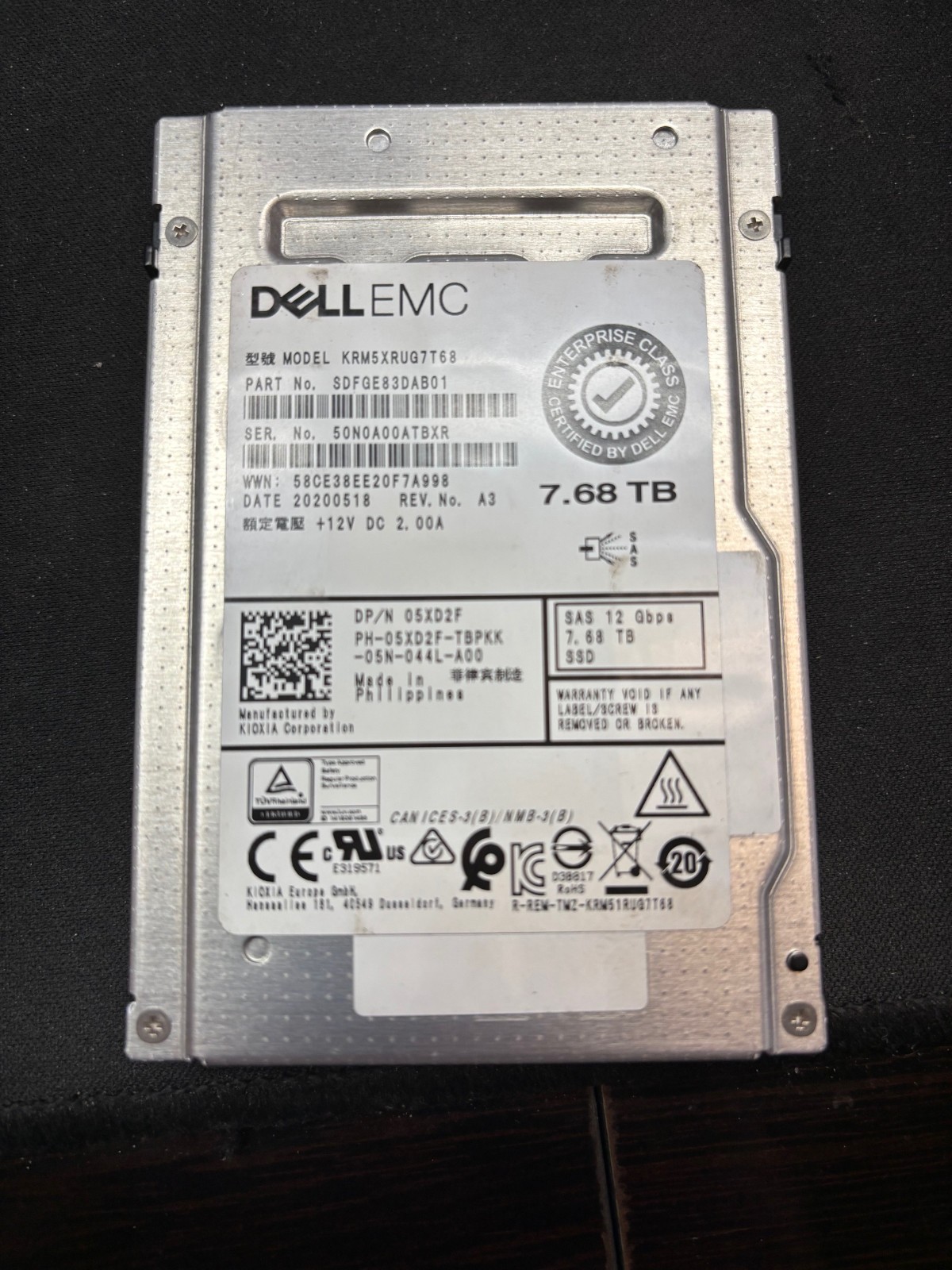 Dell EMC 7.68TB 12G 2.5 inch Internal SAS Solid State Drive KRM5XRUG7T68