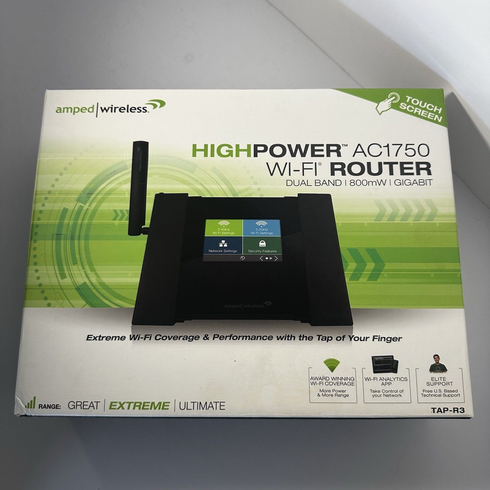 AMPED TAP-R3 HighPower AC1750 Dual Band Wi-Fi Router Touchscreen Gigabit New