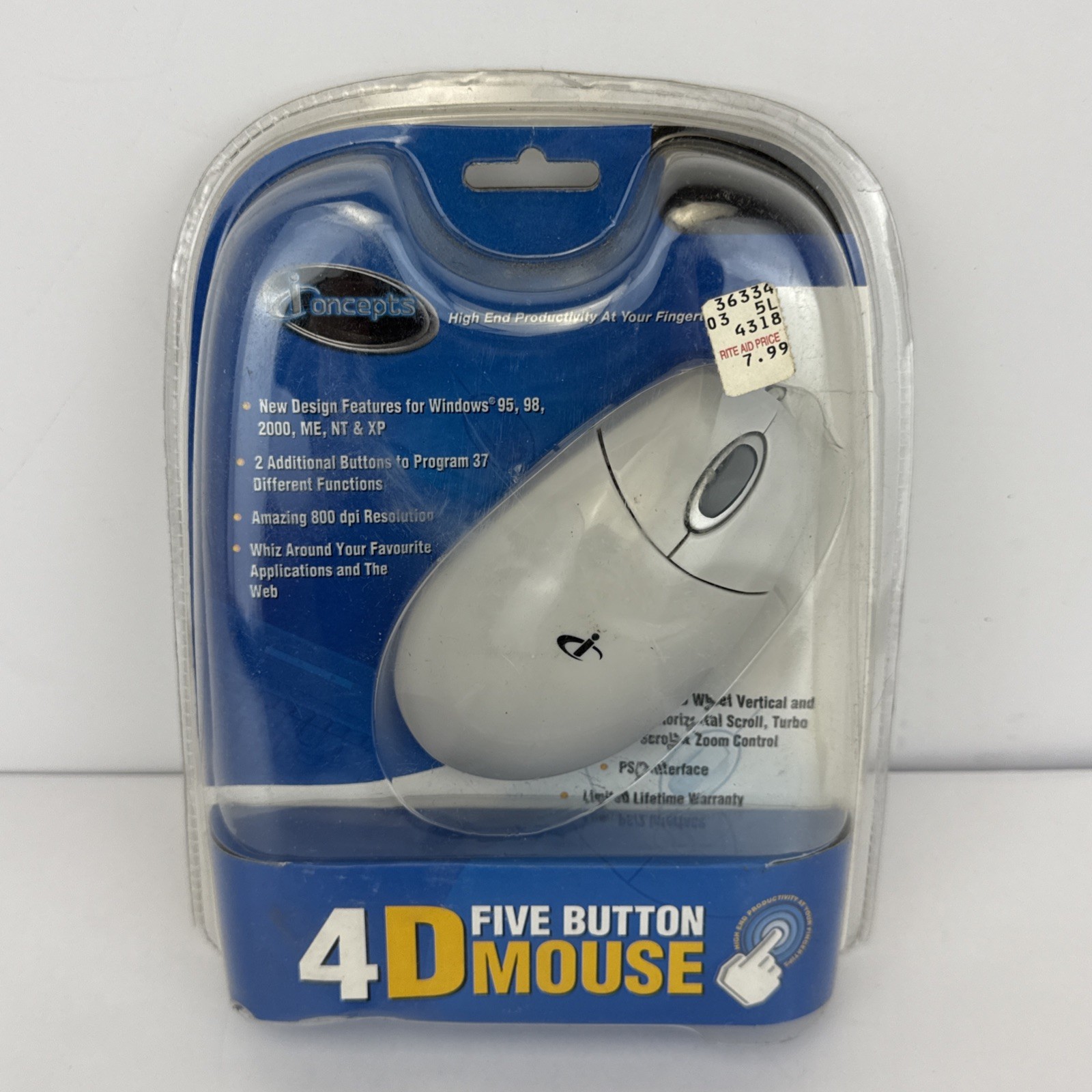 iConcepts 4D Five Button Computer Mouse 2003 Item #77352 NEW IN ORIGINAL PACKAGE