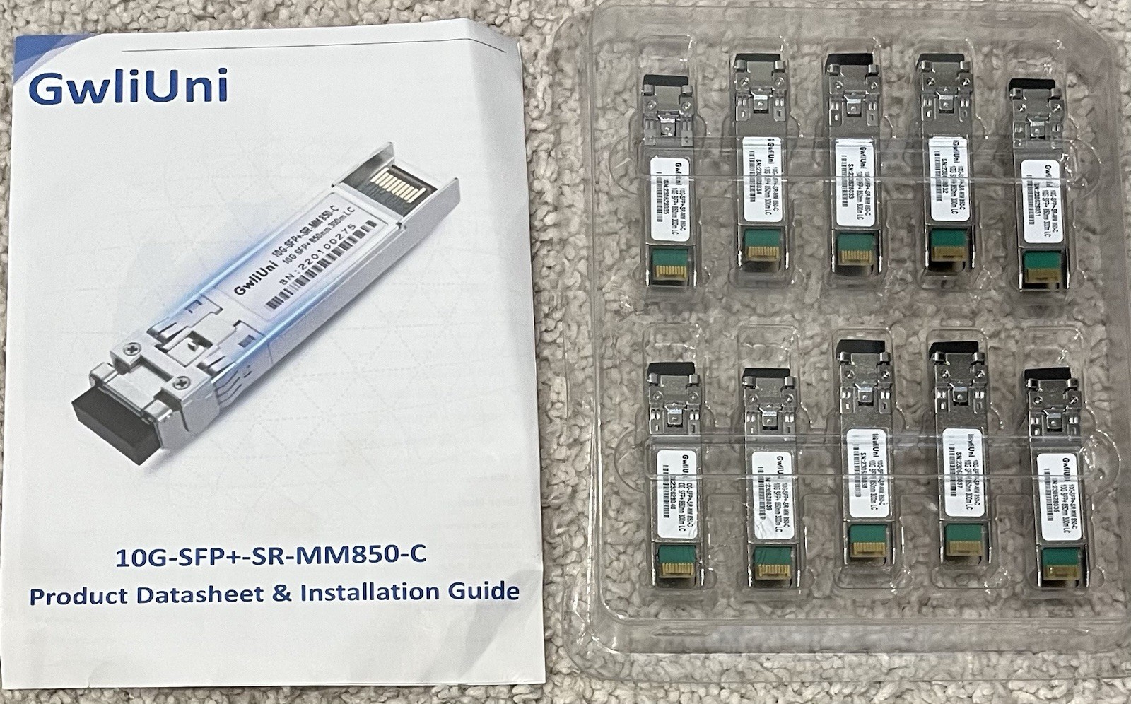pack of 10 gwliuni 10GB SFP+ SR 850nm 300M Compliant 10Gb/s 850nm 300m Optical