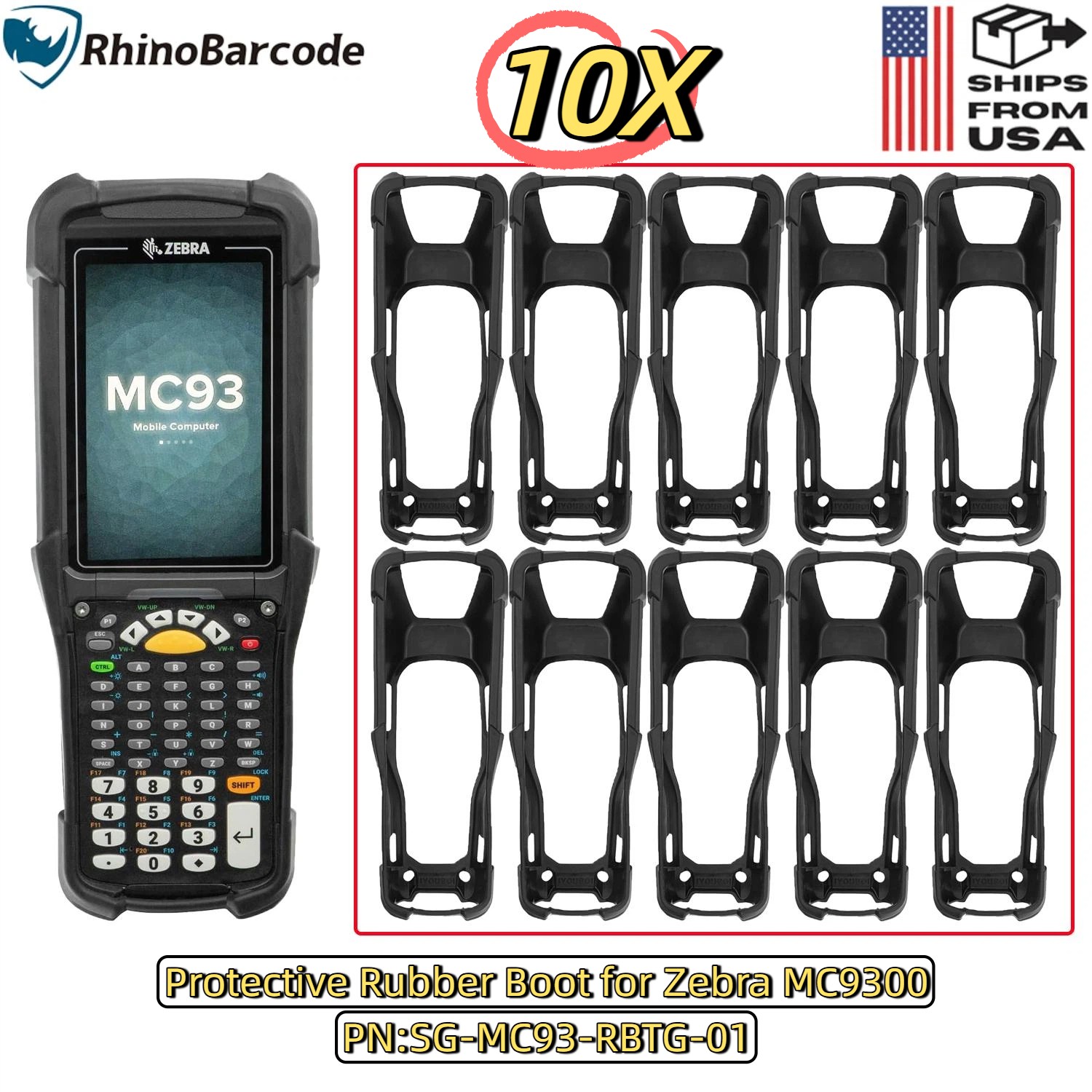 10X Protective Rubber Cover for Zebra MC9300 Scanner (PN:SG-MC93-RBTG-01)