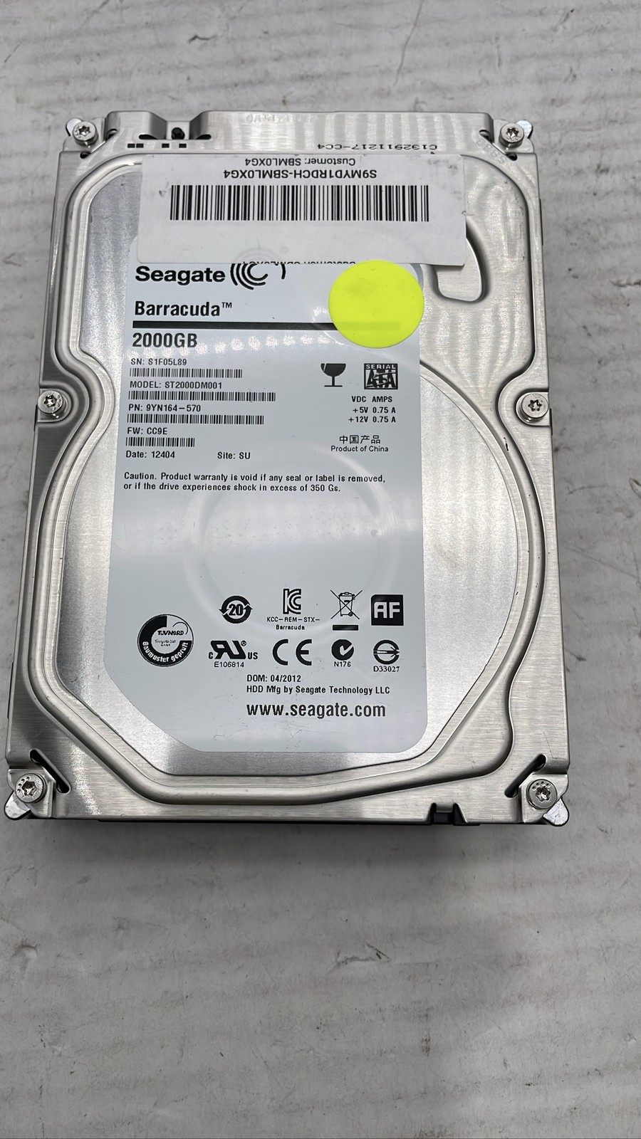 Seagate Barracuda ST2000DM001 2TB SATA 64MB 7200RPM 9YN164-570 HDD