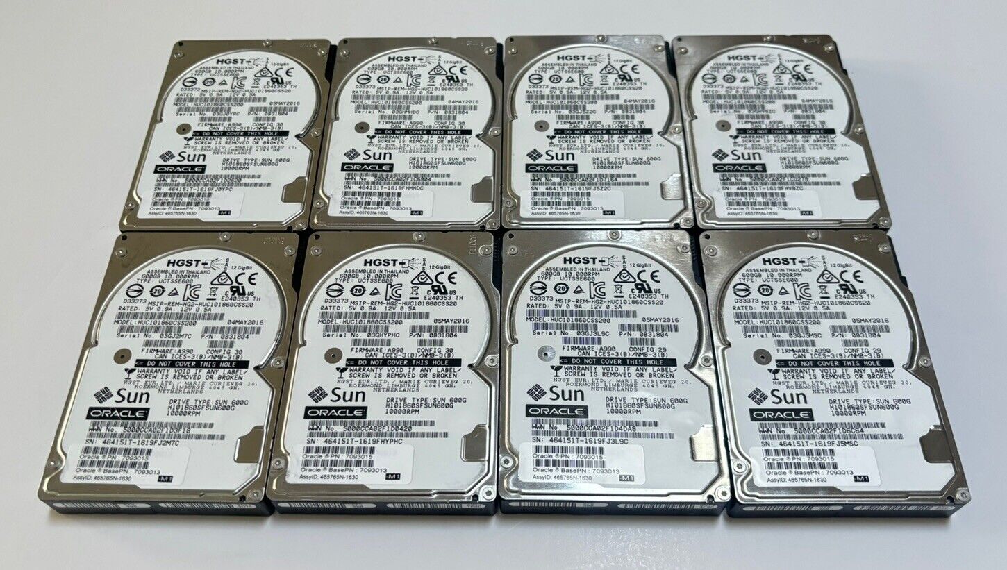 LOT OF 8 HGST 600GB Sun Oracle 10K 2.5