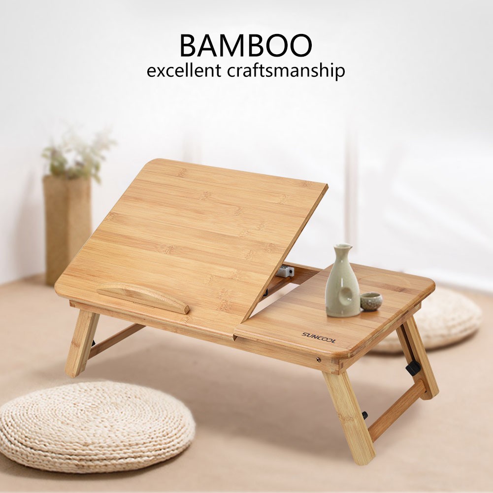 Sturdy Bamboo Laptop Stand Space Saving Desk w/ Non-Slip Bezel Height 